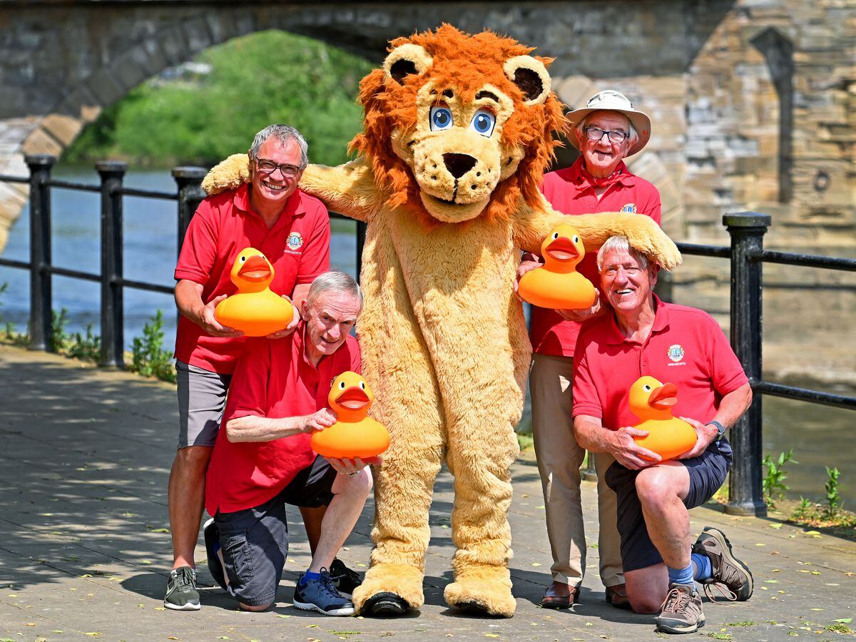 Lenny the Lion with fellow Bridgnorth Lions Nick Crowe, John Boydell, Howard Davies and Neil Flannery gearing up for the Bridgnorth Duck Race