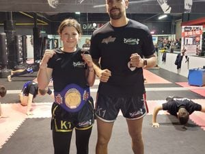 Lilimae with her coach Lee Whitfield at Bai Lang Kickboxing Academy