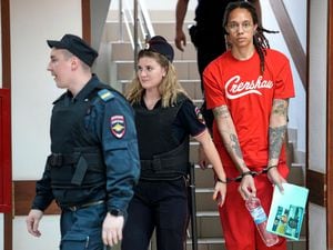 Brittney Griner is escorted to a courtroom for a hearing in Khimki just outside Moscow on July 7 2022