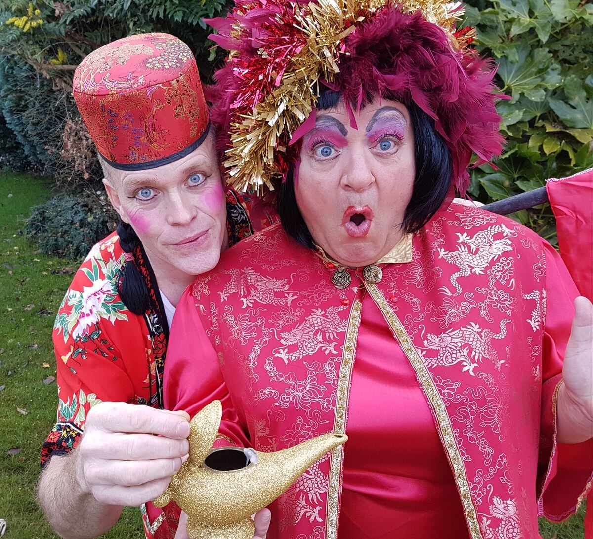 Dom Napier, left, and Paul Bowman from the cast of Aladdin, performed by Harlequin Pantomime