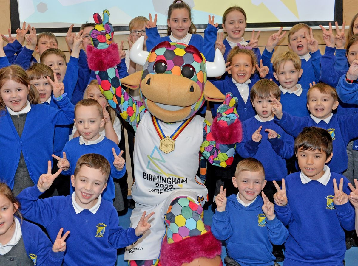 Perry the Commonwealth Games mascot visited Ladygrove primary school in Dawley, Telford