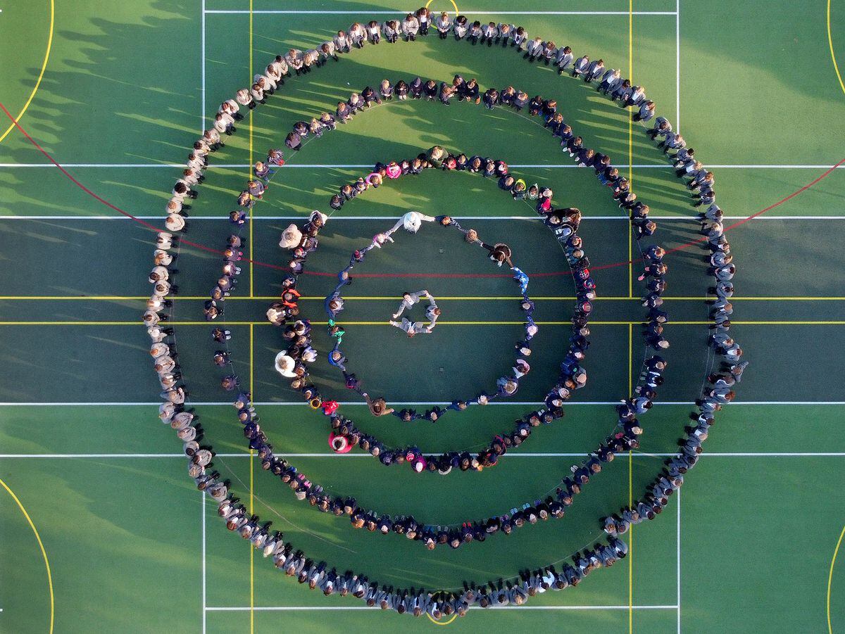 All 338 pupils at Prestfelde School, Shrewsbury, created circles to signify unity and coming together for mental health awareness week.