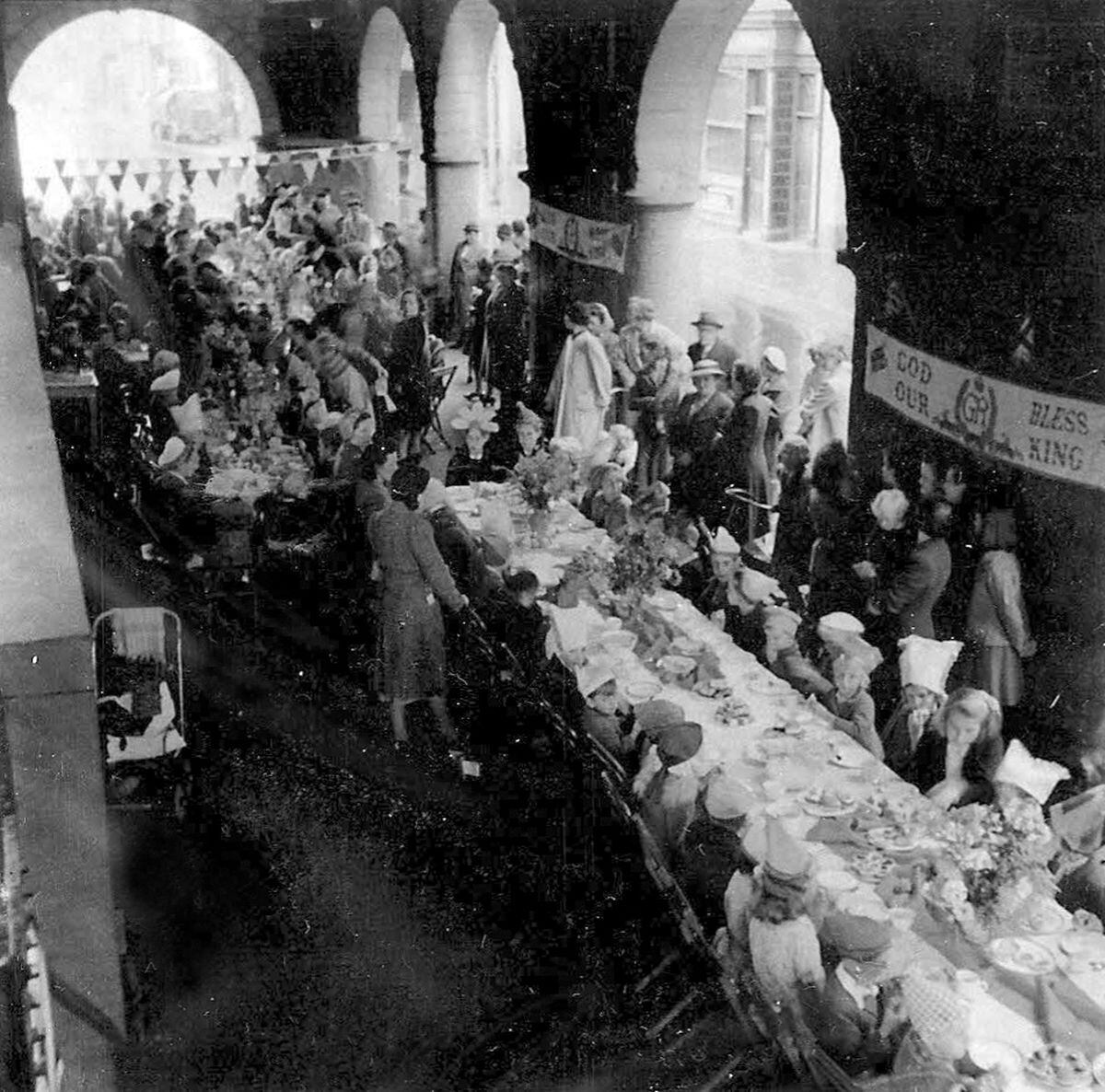 This victory street party for 300 Bridgnorth children was held under Bridgnorth Town Hall on Thursday, August 23, 1945.