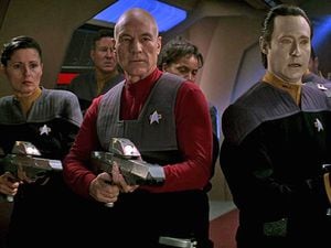 Sir Patrick Stewart and Brent Spiner leading the cast of Star Trek: First Contact