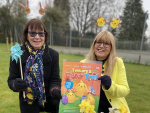 Tenbury ward councillors Bridget Thomas, and Lesley Bruton, wearing their Easter ears