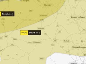 The Met Office weather warning for snow and ice covers most of Shropshire