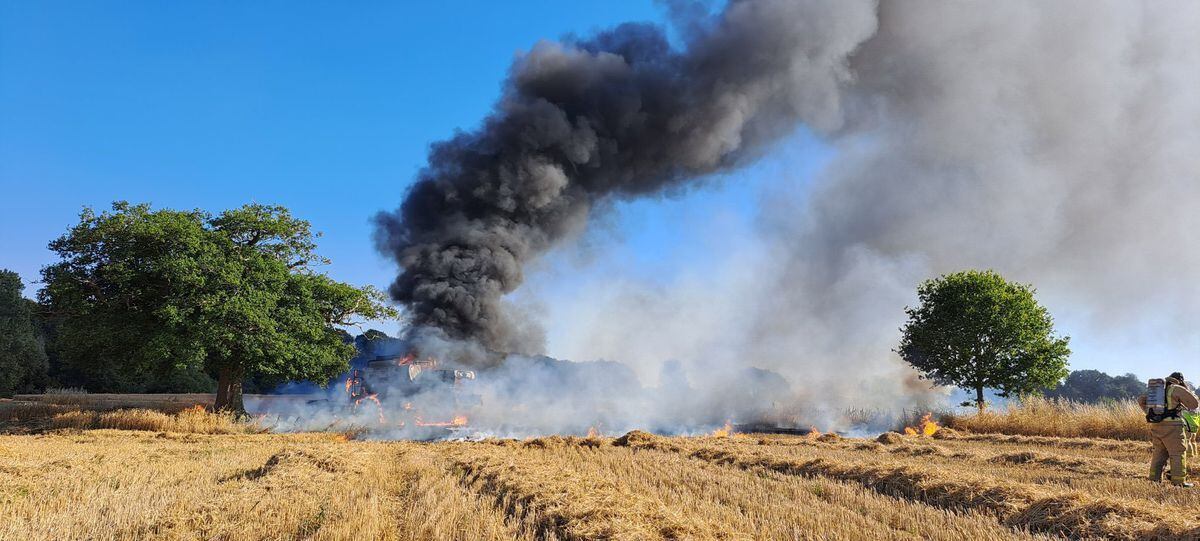 Combine harvester fire near Wem. Pic: Soulton Hall