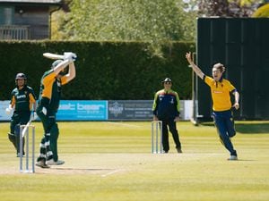 BORDER COPYRIGHT SHROPSHIRE STAR JAMIE RICKETTS 30/05/2021 - Shropshire Cricket Club (fielding) vs Northumberland Cricket Club (Batting) at Oswestry Cricket Club. In Picture: Sam Ellis bowling for Shropshire.