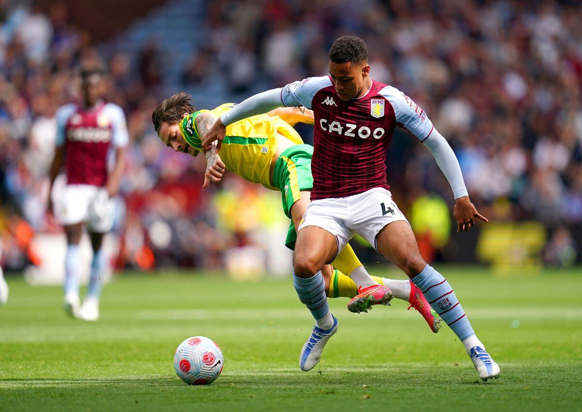 
              
Aston Villa's Jacob Ramsey (right) and Norwich City's Mathias Normann battle for the ball during the Premier League match at Villa Park, Birmingham. Picture date: Saturday April 30, 2022. PA Photo. See PA story SOCCER Villa. Photo credit should read: Nick Potts/PA Wire.


RESTRICTIONS: 
EDITORIAL USE ONLY No use with unauthorised audio, video, data, fixture lists, club/league logos or "live" services. Online in-match use limited to 120 images, no video emulation. No use in betting, games or single club/league/player publications.
            
