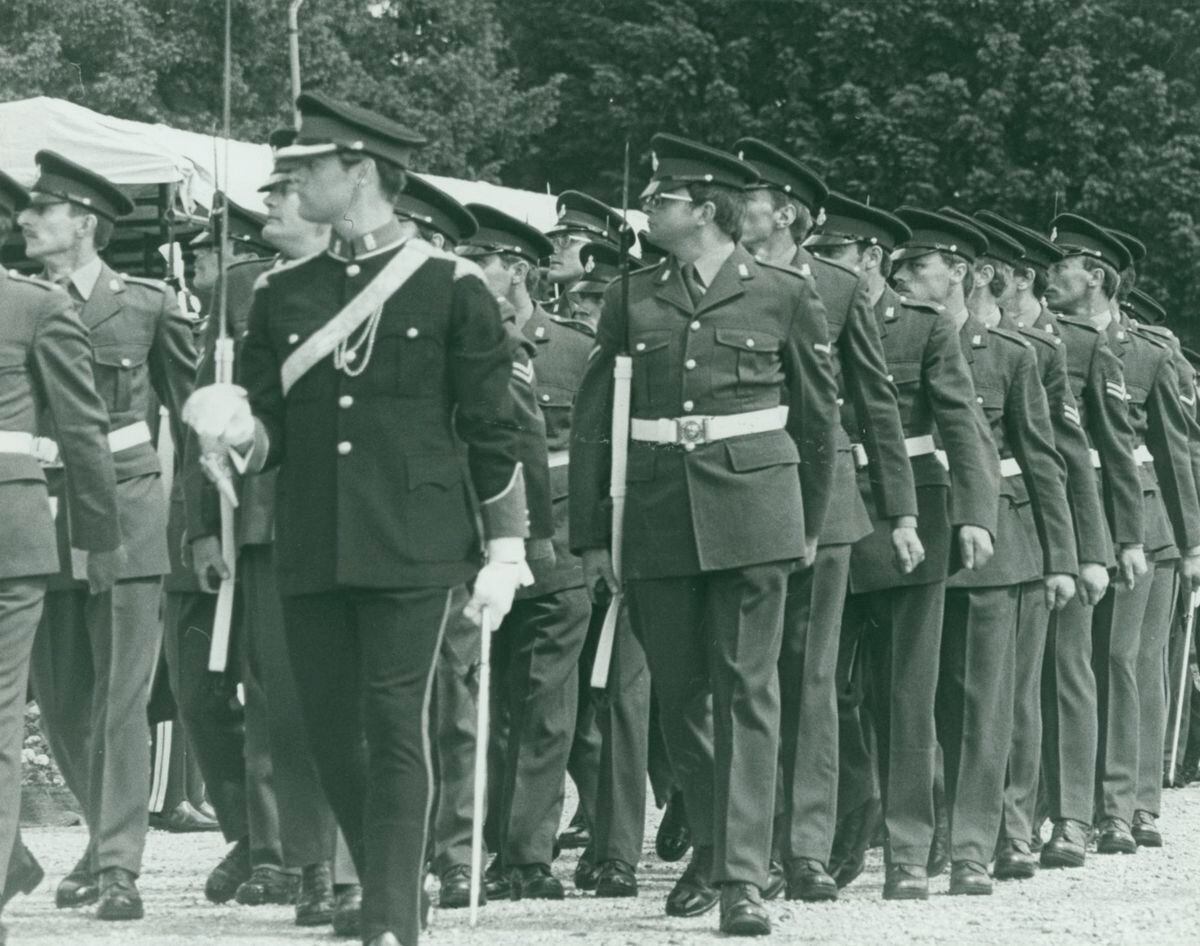The final march past during the Queen's visit to Shugborough Hall in 1980