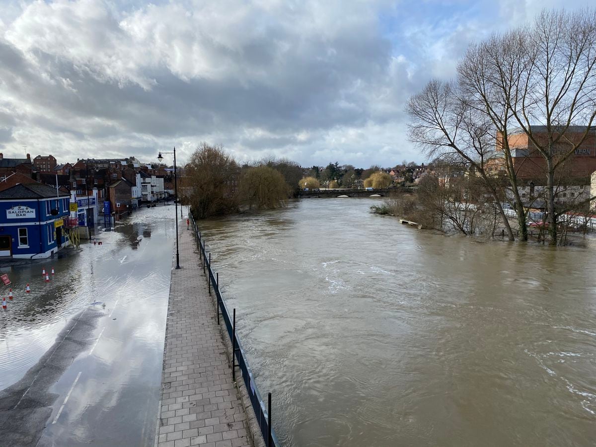 Smithfield Road flooded in Shrewsbury town centre. Photo: Tom James Clark