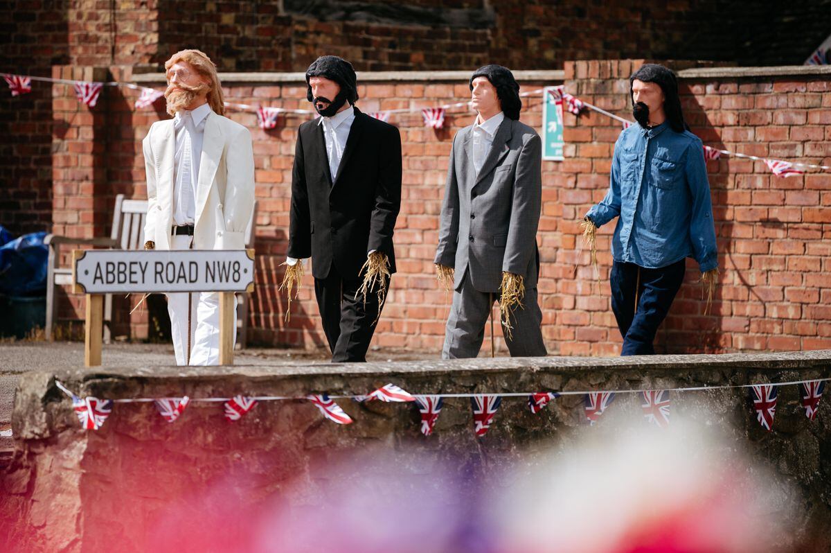 The Fab Four are the inspiration for some of the scarecrows to have appeared in Pontesbury ahead of the town's jubilee carnival.