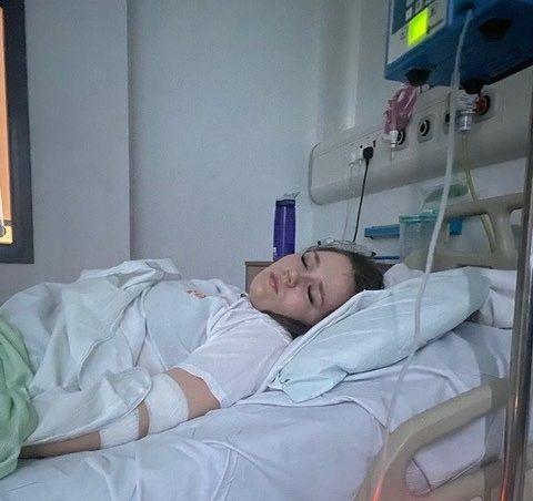 Grace in hospital after her diagnosis.