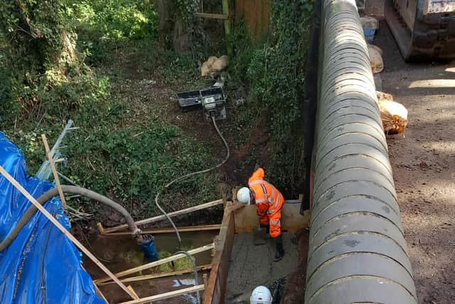 The works saw the installation of a large portable dam to control water flow.