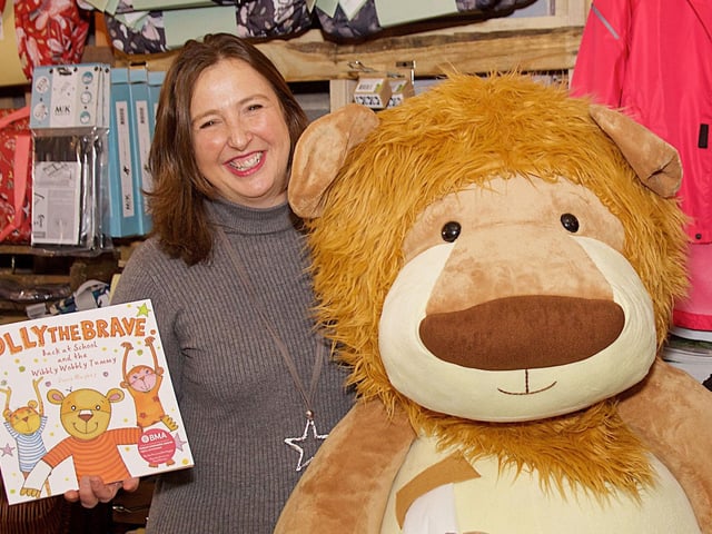 Molly Ollys founder Rachel Ollerenshaw pictured with the charity's mascot Olly The Brave.