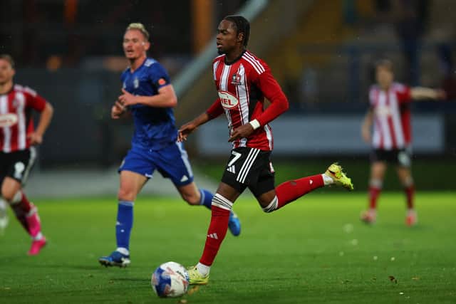 Akeel Higgins in action for loan club Exeter City. (Photo by Ashley Allen/Getty Images)
