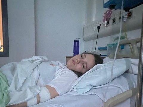 Grace in hospital the day after her diagnosis.