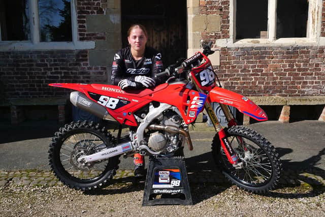Holly Williams with her brand new 250cc Honda.