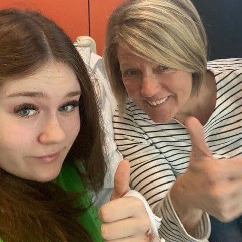 Grace pictured with her mum Annette before surgery to get a biopsy and Hickman line inserted.